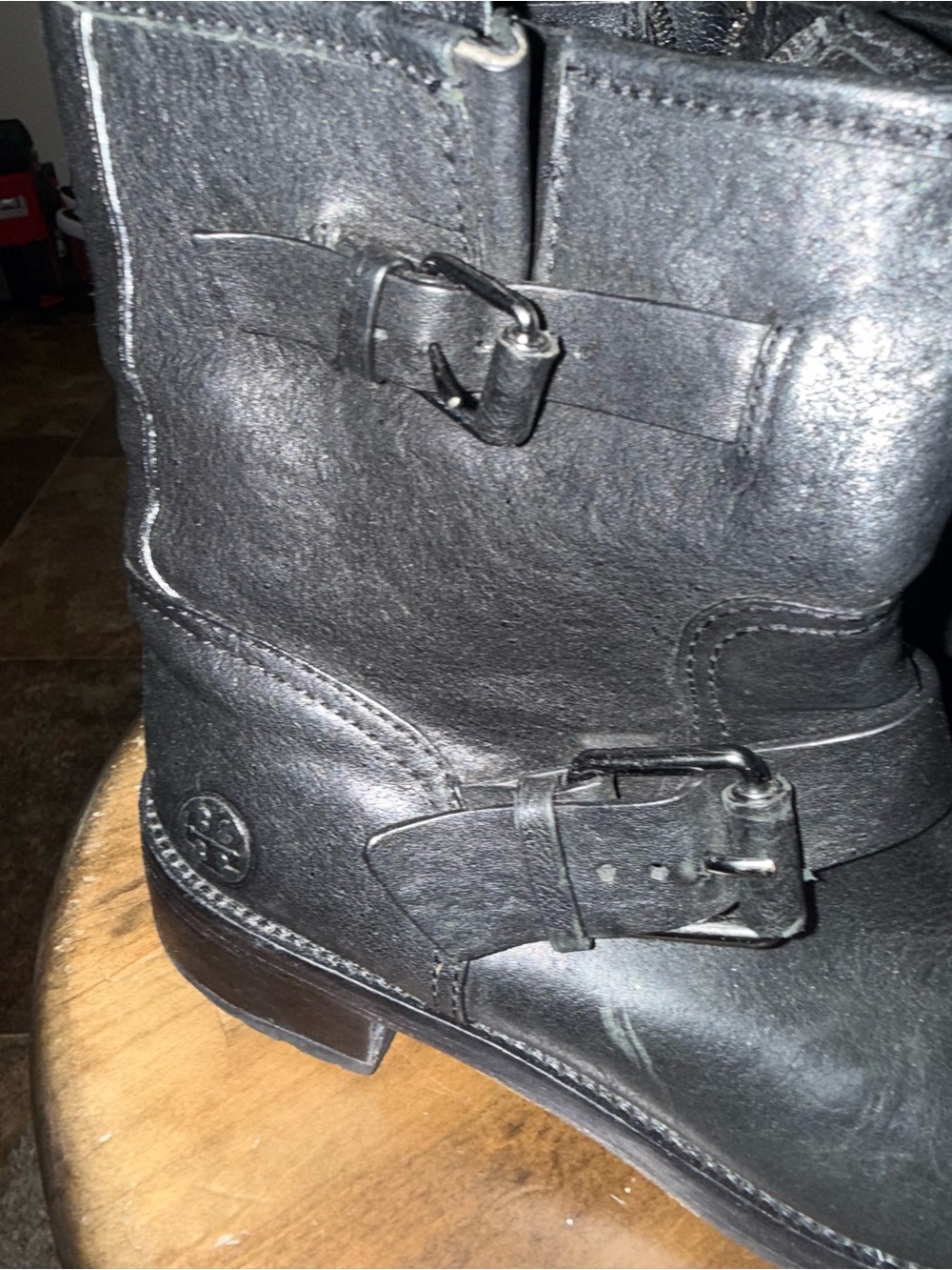 Tory Burch Black Leather Buckle Boots
